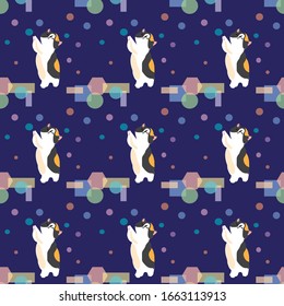 Cute calico cat seemless pattern design isolated on background vector illustration