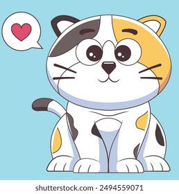 cute calico cat showing an expression of love. vector flat illustration cartoon mascot animal nature isolated