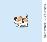 Cute calico cat walking cartoon, vector illustration