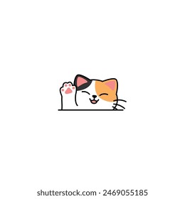 Cute calico cat waving paw cartoon, vector illustration