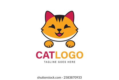 Cute calico cat waving paw cartoon, vector illustration