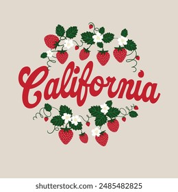 Cute California Strawberries Vector Graphic