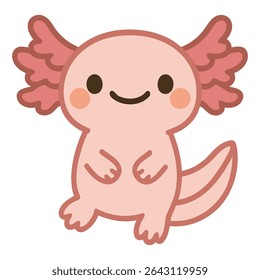 Cute and calm axolotl character in kawaii style, standing upright with a gentle smile. Ideal for stickers, kids designs, and vector animal collections.