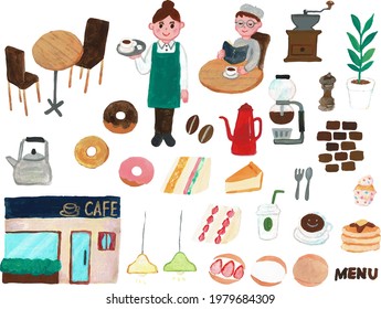 Cute and calm cafe icon set
