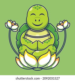 Cute and Calm Turtle that is Meditating on Lotus flower