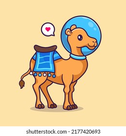 Cute Camel Astronaut Cartoon Vector Icon Illustration. Science Animal Icon Concept Isolated Premium Vector. Flat Cartoon Style