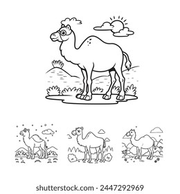 Cute Camel Coloring Page Black and white vector illustration for coloring book