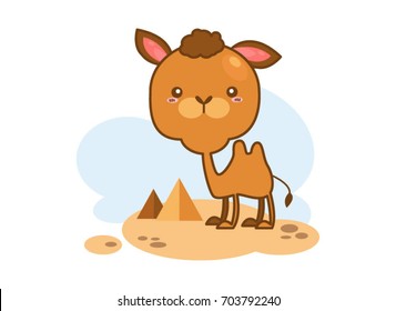 Cute camel in the desert on a white background