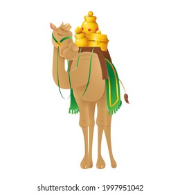 Cute camel dromedary with gifts of Three Kings - vector illustration isolated on transparent background