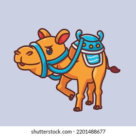 alfombra azul para los equipamientos de camellos lindos. ilustración de animales de dibujos animados aislados. Vector de logotipo Premium de diseño de icono de etiqueta plana. Carácter mascota