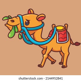 cute camel with equipment for travel. isolated cartoon animal illustration. Flat Style Sticker Icon Design Premium Logo vector. Mascot Character