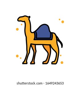 Cute-Camel-Linie und Füllstil-Icon-Design, Tierzoo-Leben Naturcharakter Wüste und adäquate Thema Vektorillustration Illustration