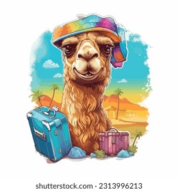 cute camel loaded with a suitcase