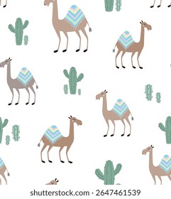 Padrão de camelo bonito com Cactus perfeito para tecido, têxtil, enrolamento, ou papel de parede