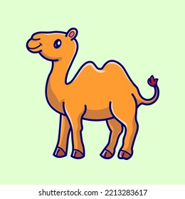 Cute Camel Standing Cartoon Vector Icon Illustration. Animal Nature Icon Concept Isolated Premium Vector. Flat Cartoon Style