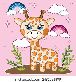 Cute camel standing cartoon vector illustration. Animal nature concept vector. Cartoon flat vector illustration. Children's illustration.