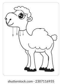 Camello, Vector de camello, Camello, ilustración, páginas de Colores de animales, negro y blanco. 