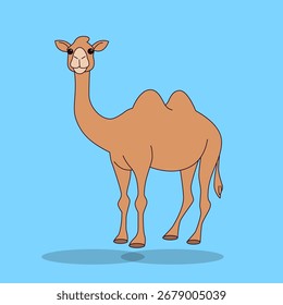 Cute camel Vector Illustration on blue Background