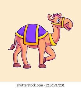 cute camel wearing a saddle vector illustration. cartoon islamic camel
