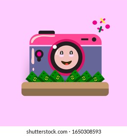 Cute camera with money icon, vector eps 10.