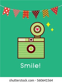 cute camera smile card poster vector