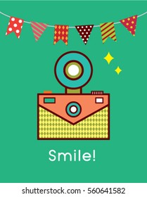 cute camera smile card poster vector
