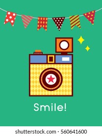 cute camera smile card poster vector