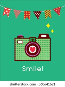 cute camera smile card poster vector