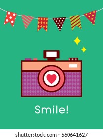cute camera smile card poster vector