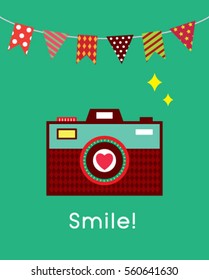 cute camera smile card poster vector