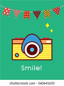 cute camera smile card poster vector
