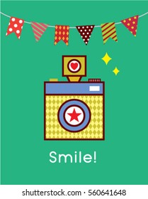 cute camera smile card poster vector