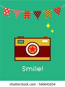cute camera smile card poster vector