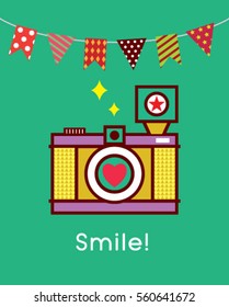 cute camera smile card poster vector