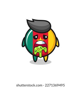 the cute cameroon flag badge character with puke , cute style design for t shirt, sticker, logo element