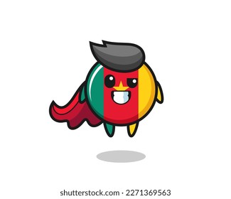the cute cameroon flag badge character as a flying superhero , cute style design for t shirt, sticker, logo element