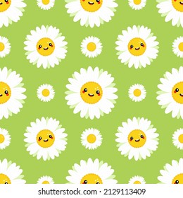 Caracteres de flores de camomila, flores de margarita vectorial de fondo sin fisuras.