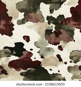 Cute camouflage seamless pattern with color brush strokes. watercolor background. Watercolor print in rustic vintage style, textile or wallpapers.