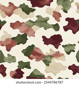 Cute camouflage seamless pattern with color brush strokes. watercolor background. Watercolor print in rustic vintage style, textile or wallpapers.