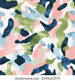 Cute camouflage seamless pattern with color brush strokes. watercolor background. Watercolor print in rustic vintage style, textile or wallpapers.