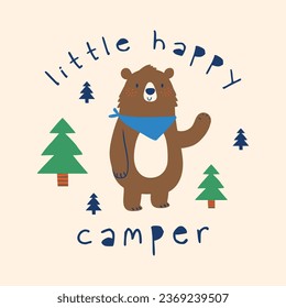 cute camper bear drawing for print as vector