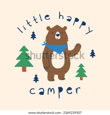 cute camper bear drawing for print as vector