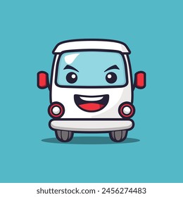 cute camper van car cartoon character kawaii vector illustration template design