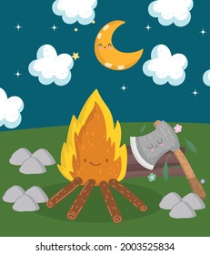 süße Campfeuerzange in Nachtkarikatur