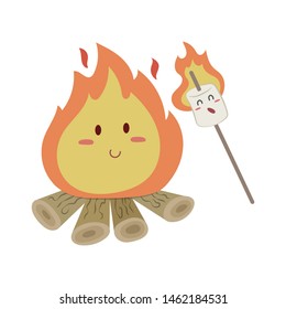 Cute campfire and marshmallow vector illustration cartoon isolated on white background. 