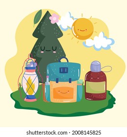 cute camping backpack equipment cartoon