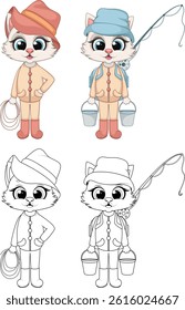 Cute Camping Cat Character for Kids