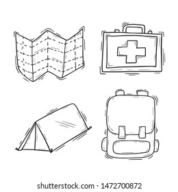 Cute camping doodle set sketch