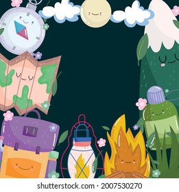 cute camping equipment cartoon background