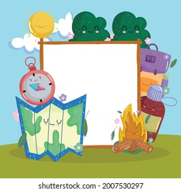 cute camping equipment cartoon banner